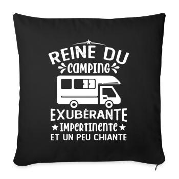 La Reine Du Camping Campeuse Cadeau Campeur Femme - Housse de coussin décorative 45 x 45 cm - noir - Devant