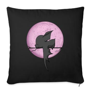 douce chauve-souris dort, avec lune, bande dessinée - Housse de coussin décorative 45 x 45 cm - noir - Devant