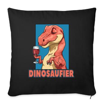 Dinosaufier Dinosaurier mit Wein - Sofakissenbezug 45 x 45 cm - Schwarz - Vorne