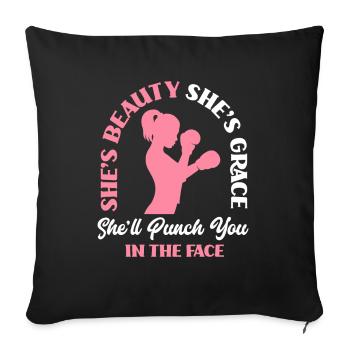 Cadeau Boxer de Boxe Drôle - Housse de coussin décorative 45 x 45 cm - noir - Devant