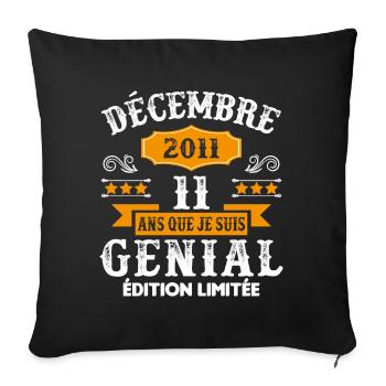 11 Ans Anniversaire Vintage Né(e) en Décembre 2011 - Housse de coussin décorative 45 x 45 cm - noir - Devant