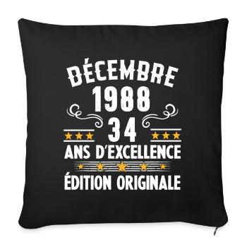 34 Ans Anniversaire Vintage Né(e) en Décembre 1988 - Housse de coussin décorative 45 x 45 cm - noir - Devant