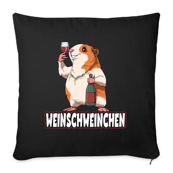 Weinschweinchen Meerschweinchen mit Wein - Sofakissenbezug 45 x 45 cm - Schwarz - Vorne