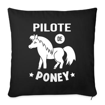 Pilote De Poney Humour Cadeau Équitation Cavalière - Housse de coussin décorative 45 x 45 cm - noir - Devant