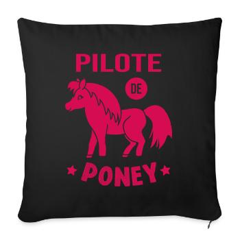 Pilote De Poney Humour Cadeau Équitation Cavalière - Housse de coussin décorative 45 x 45 cm - noir - Devant