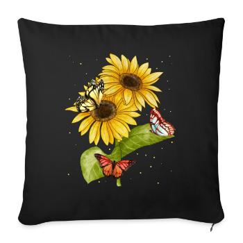 Beaux papillons Jardin des femmes de tournesol - Housse de coussin décorative 45 x 45 cm - noir - Devant