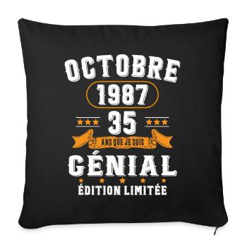 35 Ans Anniversaire Vintage Né(e) en Octobre 1987 - Housse de coussin décorative 45 x 45 cm - noir - Devant