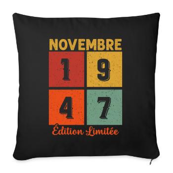 Novembre 1947 Vintage Cadeau D'anniversaire - Housse de coussin décorative 45 x 45 cm - noir - Devant