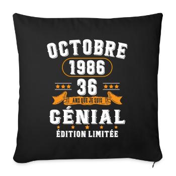 36 Ans Anniversaire Vintage Né(e) en Octobre 1986 - Housse de coussin décorative 45 x 45 cm - noir - Devant