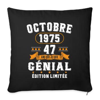 47 Ans Anniversaire Vintage Né(e) en Octobre 1975 - Housse de coussin décorative 45 x 45 cm - noir - Devant