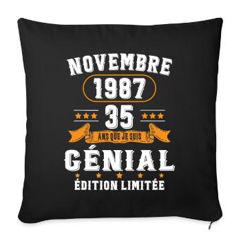 35 Ans Anniversaire Vintage Né(e) en Novembre 1987 - Housse de coussin décorative 45 x 45 cm - noir - Devant