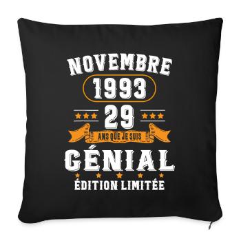 29 Ans Anniversaire Vintage Né(e) en Novembre 1993 - Housse de coussin décorative 45 x 45 cm - noir - Devant