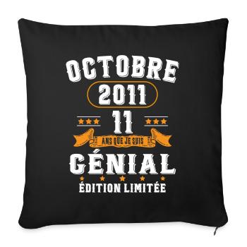 11 Ans Anniversaire Vintage Né(e) en Octobre 2011 - Housse de coussin décorative 45 x 45 cm - noir - Devant