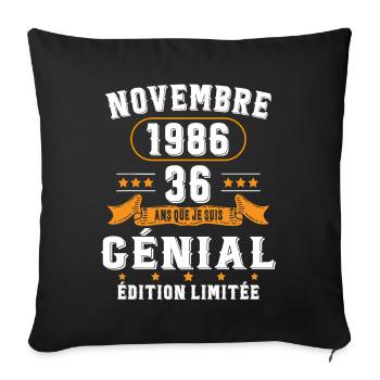 36 Ans Anniversaire Vintage Né(e) en Novembre 1986 - Housse de coussin décorative 45 x 45 cm - noir - Devant