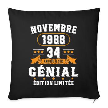 34 Ans Anniversaire Vintage Né(e) en Novembre 1988 - Housse de coussin décorative 45 x 45 cm - noir - Devant