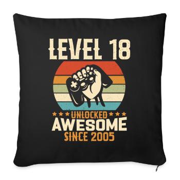 Niveau 18 An Débloqué Gaming Cadeau Anniversaire - Housse de coussin décorative 45 x 45 cm - noir - Devant