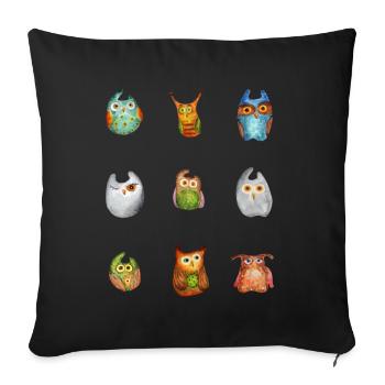 Hibou Aigle Hibou Animal Forêt Animal Petit Hibou Barno Chouette Fun - Housse de coussin décorative 45 x 45 cm - noir - Devant