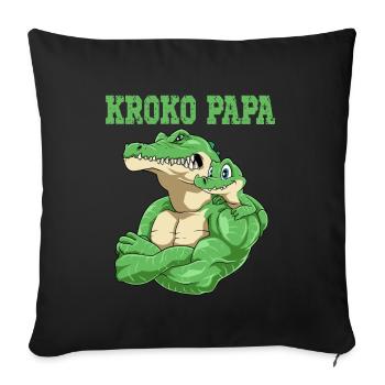 Kroko Papa Krokodil Vater und Baby Papa Vatertag - Sofakissenbezug 45 x 45 cm - Schwarz - Vorne