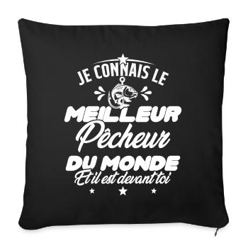 Meilleur Pecheur Humour Pêche Truite Drôle - Housse de coussin décorative 45 x 45 cm - noir - Devant