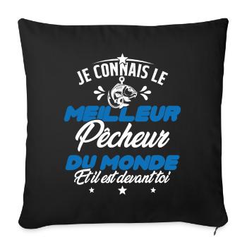 Meilleur Pecheur Humour Pêche Truite Drôle - Housse de coussin décorative 45 x 45 cm - noir - Devant