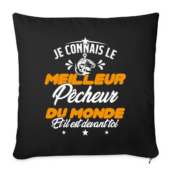 Meilleur Pecheur Humour Pêche Truite Drôle - Housse de coussin décorative 45 x 45 cm - noir - Devant