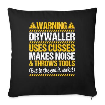 Installateur de cloisons sèches Drywaller - Housse de coussin décorative 45 x 45 cm - noir - Devant