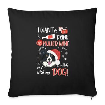 Border Collie vin chaud Noël - Housse de coussin décorative 45 x 45 cm - noir - Devant