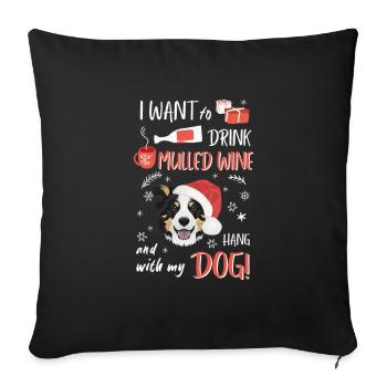 Border Collie vin chaud Noël - Housse de coussin décorative 45 x 45 cm - noir - Devant