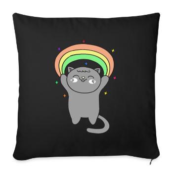 Süße Katze mit Regenbogen - Sofakissenbezug 45 x 45 cm - Schwarz - Vorne