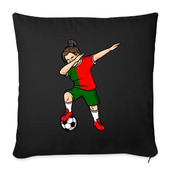Dabbing Joueur de Football Fille Portugal Football - Housse de coussin décorative 45 x 45 cm - noir - Devant