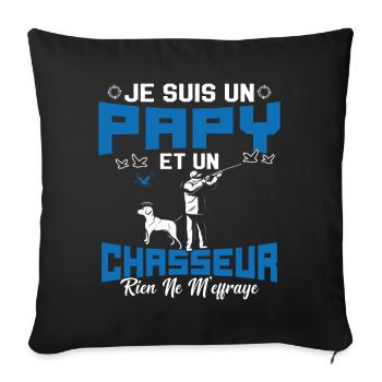 Papy et Chasseur Humour Cadeau - Housse de coussin décorative 45 x 45 cm - noir - Devant