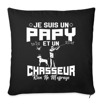 Papy et Chasseur Humour Cadeau - Housse de coussin décorative 45 x 45 cm - noir - Devant