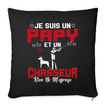 Papy et Chasseur Humour Cadeau - Housse de coussin décorative 45 x 45 cm - noir - Devant