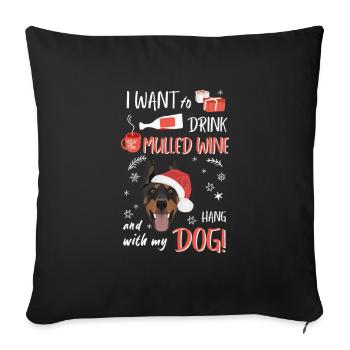 Doberman vin chaud Noël - Housse de coussin décorative 45 x 45 cm - noir - Devant
