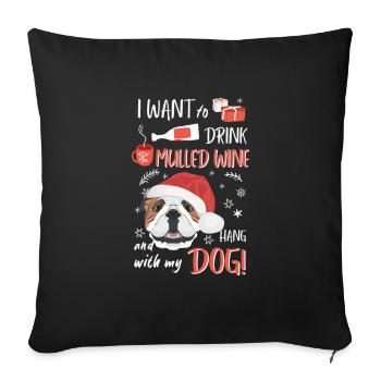 Bouledogue anglais vin chaud Noël - Housse de coussin décorative 45 x 45 cm - noir - Devant