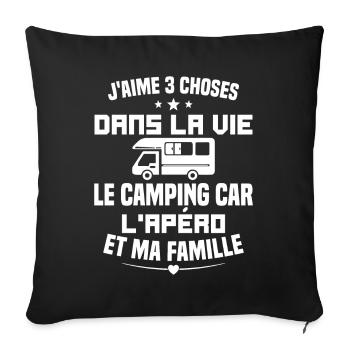 le camping car l'apéro et ma famille Humour Cadeau - Housse de coussin décorative 45 x 45 cm - noir - Devant