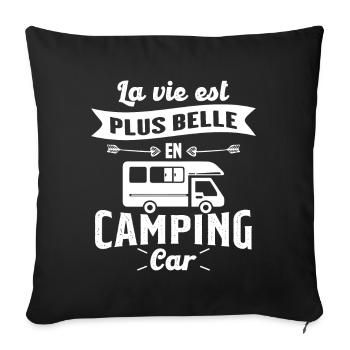 La vie est plus belle en Camping-car humour cadeau - Housse de coussin décorative 45 x 45 cm - noir - Devant