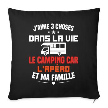 le camping car l'apéro et ma famille Humour Cadeau - Housse de coussin décorative 45 x 45 cm - noir - Devant