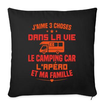 le camping car l'apéro et ma famille Humour Cadeau - Housse de coussin décorative 45 x 45 cm - noir - Devant