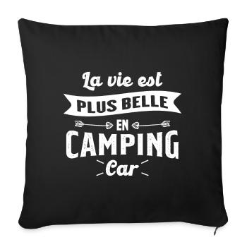 La vie est plus belle en Camping-car humour cadeau - Housse de coussin décorative 45 x 45 cm - noir - Devant