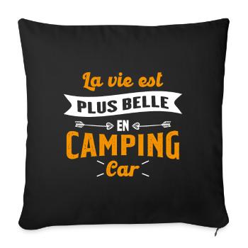 La vie est plus belle en Camping-car humour cadeau - Housse de coussin décorative 45 x 45 cm - noir - Devant
