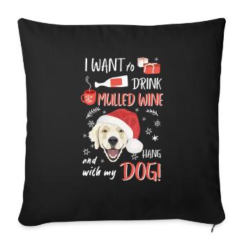 Golden Retriever vin chaud Noël - Housse de coussin décorative 45 x 45 cm - noir - Devant