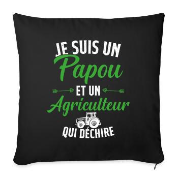 Papou et Agriculteur Qui Déchire Cadeau Humour - Housse de coussin décorative 45 x 45 cm - noir - Devant