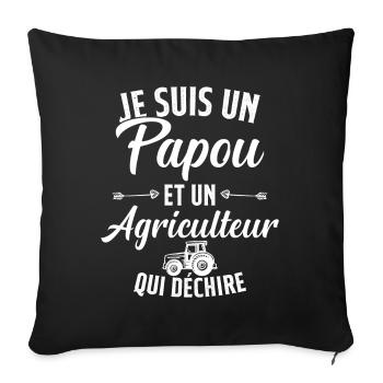 Papou et Agriculteur Qui Déchire Cadeau Humour - Housse de coussin décorative 45 x 45 cm - noir - Devant