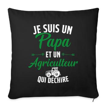 Papa et agriculteur qui déchire - Housse de coussin décorative 45 x 45 cm - noir - Devant
