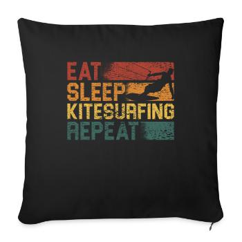 Manger Sommeil Kitesurf Répéter Drôle - Housse de coussin décorative 45 x 45 cm - noir - Devant