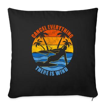 Cancel Everything There Is Wind Funny Kitesurfing - Sofa pillowcase 17,3'' x 17,3'' (45 x 45 cm) - black - Front