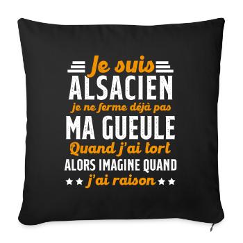 Alsacien je ferme pas ma gueule humour alsace - Housse de coussin décorative 45 x 45 cm - noir - Devant