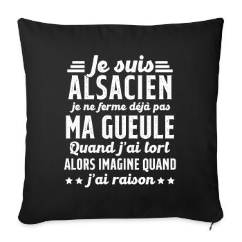 Alsacien je ferme pas ma gueule humour alsace - Housse de coussin décorative 45 x 45 cm - noir - Devant