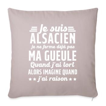 Alsacien je ferme pas ma gueule humour alsace - Housse de coussin décorative 45 x 45 cm - taupe clair - Devant